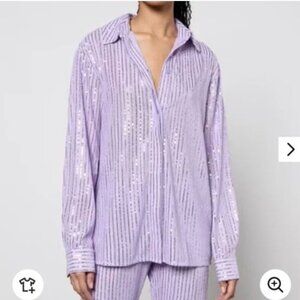 Stine Goya Edel Purple Sequin Button Down Shirt Top Blouse Size XS Women's